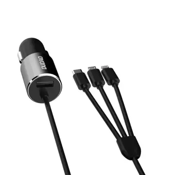 Dudao 3v1 USB nabíječka do auta 3,4 A vestavěný Lightning / USB Type C / micro USB kabel černý (R5ProN černý)