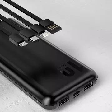 Dudao K6Pro Universal 10000mAh Power Bank s USB kabelem, USB Type C, Lightning Black (K6Pro-black)