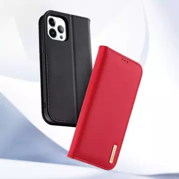 Dux Ducis Hivo Leather Flip Cover Originální kožená peněženka na karty a dokumenty iPhone 14 Pro Max Red