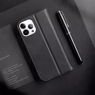 Dux Ducis Hivo Leather Flip Cover Originální kožená peněženka na karty a dokumenty iPhone 14 Pro černá