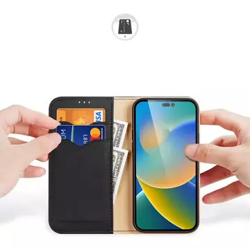 Dux Ducis Hivo Leather Flip Cover Originální kožená peněženka na karty a dokumenty iPhone 14 Pro černá