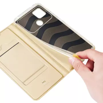 Dux Ducis Skin Pro pouzdro Xiaomi Poco C40 kryt s flip card wallet zlatým stojánkem