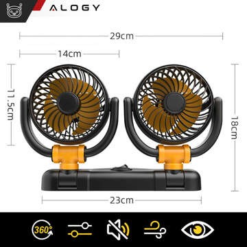 Dvojitý automobilový ventilátor do kokpitu, nastavitelný, tichý, do zapalovače cigaret pro Alogy Car 12V Black