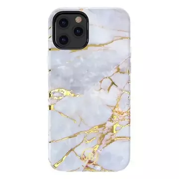 Elegantní kryt Kingxbar Marble Series s potiskem mramoru iPhone 12 mini bílý modrý