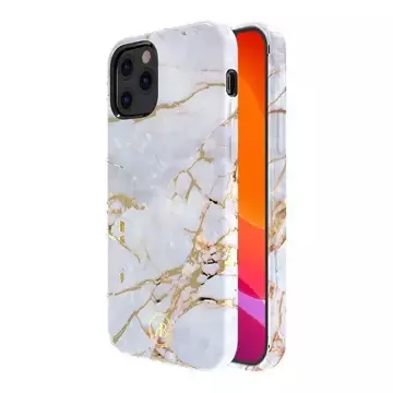 Elegantní kryt Kingxbar Marble Series s potiskem mramoru iPhone 12 mini bílý modrý