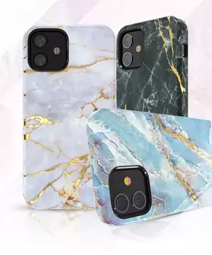 Elegantní kryt Kingxbar Marble Series s potiskem mramoru iPhone 12 mini bílý modrý