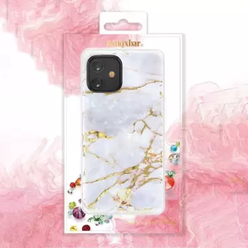 Elegantní kryt Kingxbar Marble Series s potiskem mramoru iPhone 12 mini bílý modrý