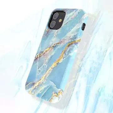 Elegantní kryt Kingxbar Marble Series s potiskem mramoru iPhone 12 mini bílý modrý