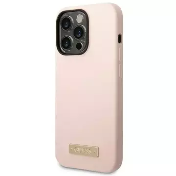 Eti na telefon Guess GUHMP14XSBPLP pro Apple iPhone 14 Pro Max 6,7" różowy/růžové pevné pouzdro Silikonová deska s logem MagSafe