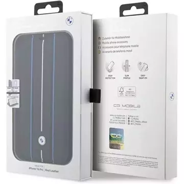 Etui BMW BMBKP14X22RVSK do Apple iPhone 14 Pro Max 6,7" knihovna Kožené razítko Blue Lines