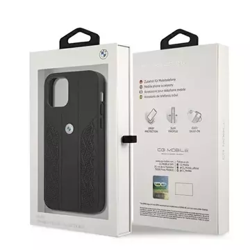 Etui BMW BMHCP12SRSPPK do iPhone 12 mini 5,4" pevný obal Leather Curve Perforate černý/černý