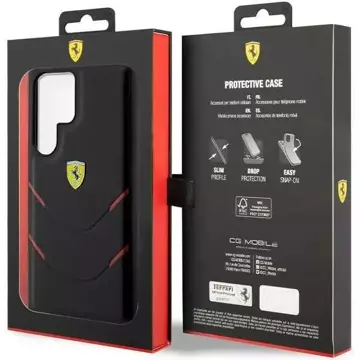 Etui Ferrari FEHCS23LPBAK do Samsung Galaxy S23 Ultra S918 černé/černé pevné pouzdro Hot Stamp Lines