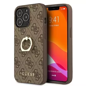 Etui Guess GUHCP13L4GMRBR pro Apple iPhone 13 Pro / 13 6,1" brązowý/hnědý pevný obal 4G s kroužkovým stojánkem