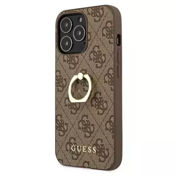 Etui Guess GUHCP13L4GMRBR pro Apple iPhone 13 Pro / 13 6,1" brązowý/hnědý pevný obal 4G s kroužkovým stojánkem