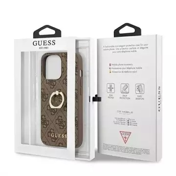 Etui Guess GUHCP13L4GMRBR pro Apple iPhone 13 Pro / 13 6,1" brązowý/hnědý pevný obal 4G s kroužkovým stojánkem