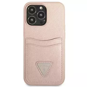 Etui Guess GUHCP13LPSATPP pro Apple iPhone 13 Pro / 13 6,1" różowy/růžový pevný obal SaffianoTriangle Logo Cardslot