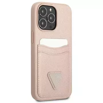 Etui Guess GUHCP13LPSATPP pro Apple iPhone 13 Pro / 13 6,1" różowy/růžový pevný obal SaffianoTriangle Logo Cardslot