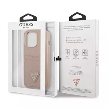 Etui Guess GUHCP13LPSATPP pro Apple iPhone 13 Pro / 13 6,1" różowy/růžový pevný obal SaffianoTriangle Logo Cardslot