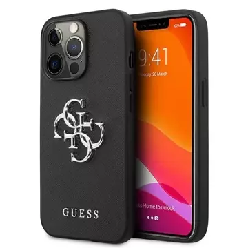 Etui Guess GUHCP13LSA4GSBK na iPhone 13 Pro/13 6,1" pevný obal Saffiano 4G Metal Logo