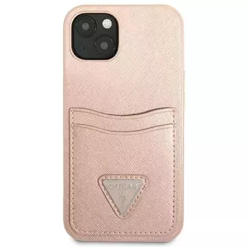 Etui Guess GUHCP13MPSATPP do Apple iPhone 13 6,1" różowy/růžový pevný obal SaffianoTriangle Logo Cardslot