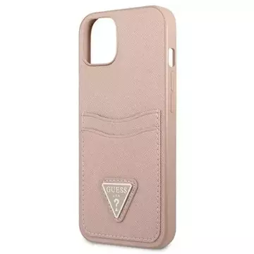 Etui Guess GUHCP13MPSATPP do Apple iPhone 13 6,1" różowy/růžový pevný obal SaffianoTriangle Logo Cardslot