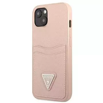 Etui Guess GUHCP13SPSATPP do Apple iPhone 13 Mini 5,4" różowy/růžové pevné pouzdro SaffianoTriangle Logo Cardslot