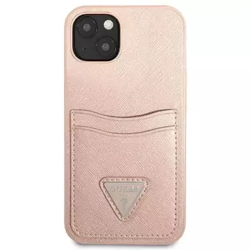 Etui Guess GUHCP13SPSATPP do Apple iPhone 13 Mini 5,4" różowy/růžové pevné pouzdro SaffianoTriangle Logo Cardslot