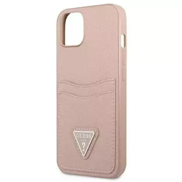 Etui Guess GUHCP13SPSATPP do Apple iPhone 13 Mini 5,4" różowy/růžové pevné pouzdro SaffianoTriangle Logo Cardslot