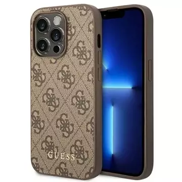 Etui Guess GUHCP14LG4GFBR pro Apple iPhone 14 Pro 6,1" brązowý/hnědý pevný obal 4G kovové zlaté logo