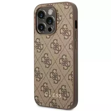 Etui Guess GUHCP14LG4GFBR pro Apple iPhone 14 Pro 6,1" brązowý/hnědý pevný obal 4G kovové zlaté logo