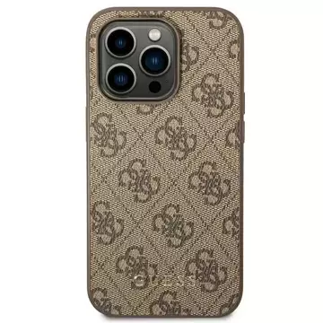 Etui Guess GUHCP14LG4GFBR pro Apple iPhone 14 Pro 6,1" brązowý/hnědý pevný obal 4G kovové zlaté logo