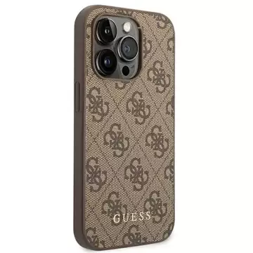 Etui Guess GUHCP14LG4GFBR pro Apple iPhone 14 Pro 6,1" brązowý/hnědý pevný obal 4G kovové zlaté logo