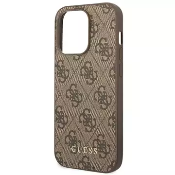 Etui Guess GUHCP14LG4GFBR pro Apple iPhone 14 Pro 6,1" brązowý/hnědý pevný obal 4G kovové zlaté logo