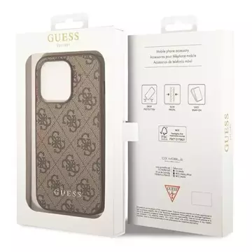 Etui Guess GUHCP14LG4GFBR pro Apple iPhone 14 Pro 6,1" brązowý/hnědý pevný obal 4G kovové zlaté logo