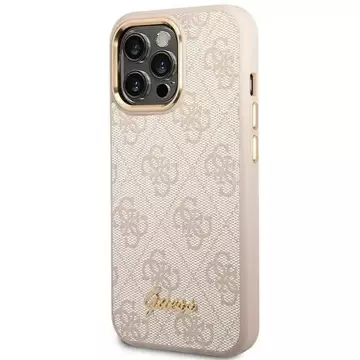 Etui Guess GUHCP14LHG4SHP pro Apple iPhone 14 Pro 6,1" różowy/růžový pevný obal 4G Vintage Gold Logo