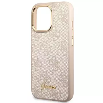 Etui Guess GUHCP14LHG4SHP pro Apple iPhone 14 Pro 6,1" różowy/růžový pevný obal 4G Vintage Gold Logo