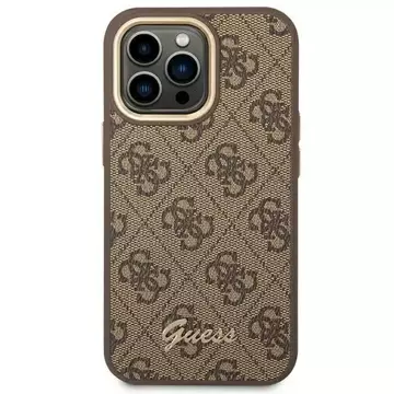 Etui Guess GUHCP14LHG4SHW pro Apple iPhone 14 Pro 6,1" brązowý/hnědý pevný obal 4G Vintage Gold Logo