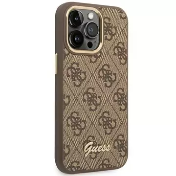 Etui Guess GUHCP14LHG4SHW pro Apple iPhone 14 Pro 6,1" brązowý/hnědý pevný obal 4G Vintage Gold Logo