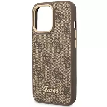 Etui Guess GUHCP14LHG4SHW pro Apple iPhone 14 Pro 6,1" brązowý/hnědý pevný obal 4G Vintage Gold Logo