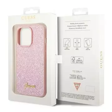 Etui Guess GUHCP14LHGGSHP pro Apple iPhone 14 Pro 6,1" różowy/růžové pevné pouzdro Glitter Script