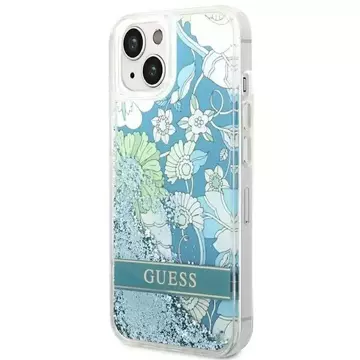 Etui Guess GUHCP14SLFLSN do Apple iPhone 14 6,1" zielony/zelené pevné pouzdro Flower Liquid Glitter