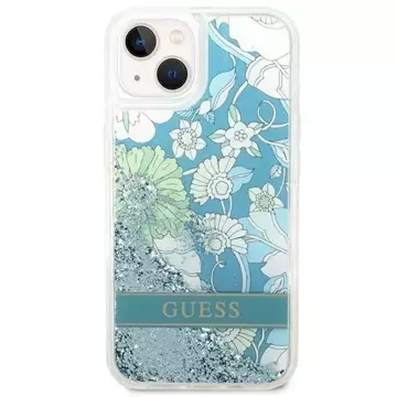 Etui Guess GUHCP14SLFLSN do Apple iPhone 14 6,1" zielony/zelené pevné pouzdro Flower Liquid Glitter