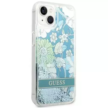 Etui Guess GUHCP14SLFLSN do Apple iPhone 14 6,1" zielony/zelené pevné pouzdro Flower Liquid Glitter