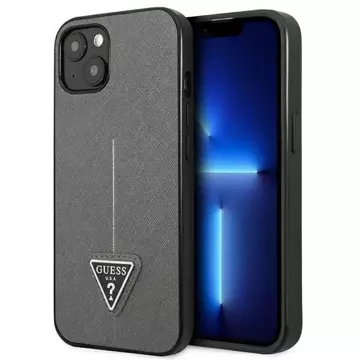 Etui Guess GUHCP14SPSATLG do Apple iPhone 14 6,1" srebrny/stříbrný pevný obal SaffianoTriangle Logo