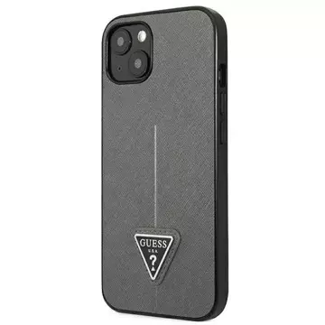 Etui Guess GUHCP14SPSATLG do Apple iPhone 14 6,1" srebrny/stříbrný pevný obal SaffianoTriangle Logo