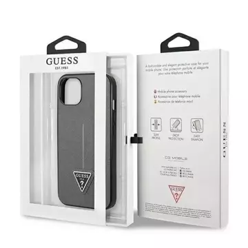 Etui Guess GUHCP14SPSATLG do Apple iPhone 14 6,1" srebrny/stříbrný pevný obal SaffianoTriangle Logo