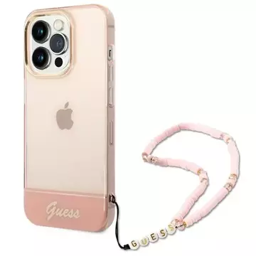 Etui Guess GUHCP14XHGCOHP pro Apple iPhone 14 Pro Max 6,7" różowy/růžové pevné pouzdro Translucent Pearl Strap