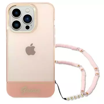 Etui Guess GUHCP14XHGCOHP pro Apple iPhone 14 Pro Max 6,7" różowy/růžové pevné pouzdro Translucent Pearl Strap