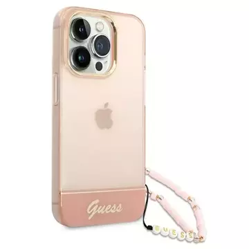 Etui Guess GUHCP14XHGCOHP pro Apple iPhone 14 Pro Max 6,7" różowy/růžové pevné pouzdro Translucent Pearl Strap