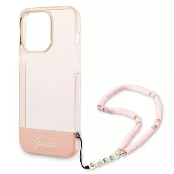 Etui Guess GUHCP14XHGCOHP pro Apple iPhone 14 Pro Max 6,7" różowy/růžové pevné pouzdro Translucent Pearl Strap